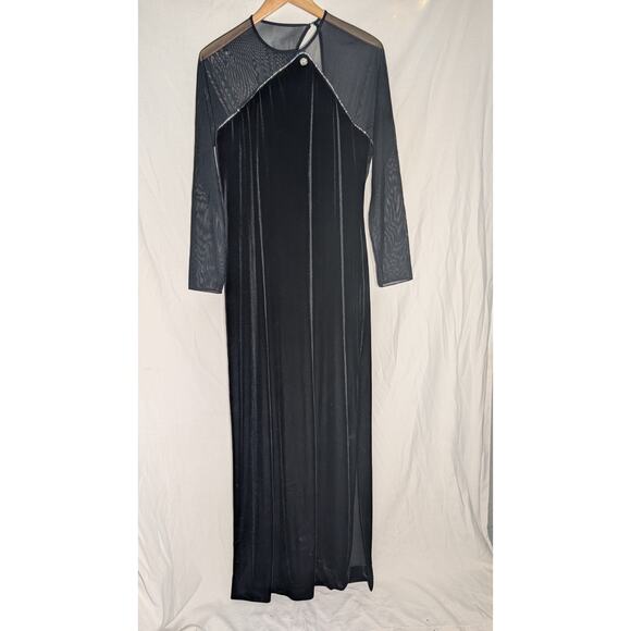 Night Way Colections VTG Womens Black Maxi Velvet Dress Size 16 Whimsigoth Sheer - Picture 1 of 6
